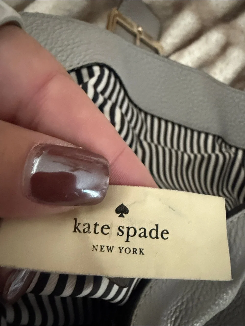 Kate Spade Light Gray Pebbled Leather Shoulder Bag with Buckle